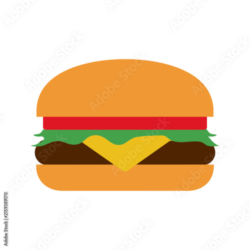 A simple illustration of a cheeseburger with solid colors
