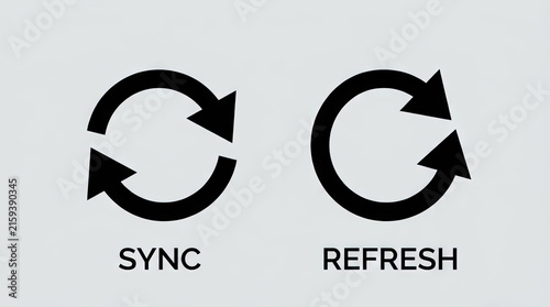 Obraz na płótnie Minimalist black sync and refresh icons on gray background
