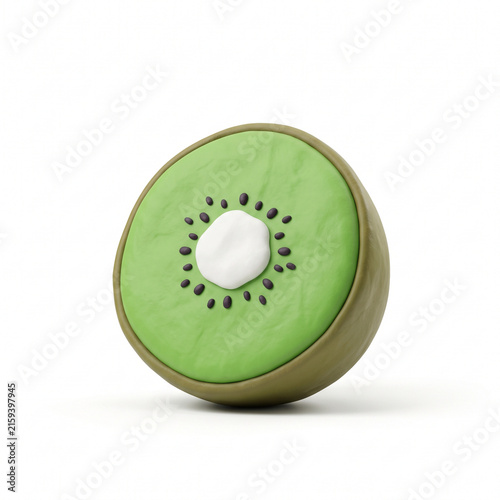 Fresh green kiwi fruit slice isolated on white background 3D clay illustration vector