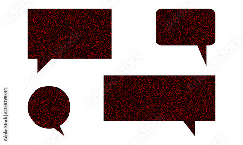 Black and red glitter speech bubbles set chat clouds for dialogue and text message frames isolated on transparent background