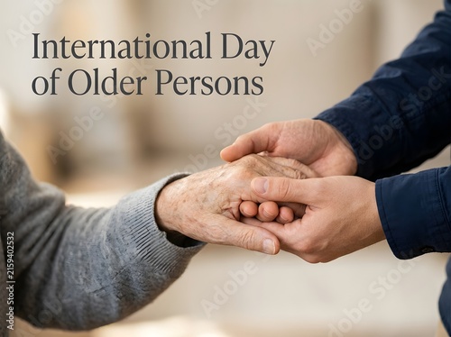 Young person holding hands of an older person for international day of older persons