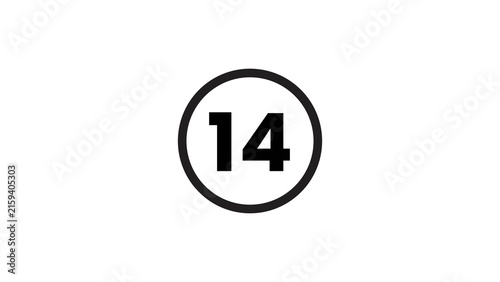 Number fourteen in simple circle icon design for digital countdown timer and user interface.