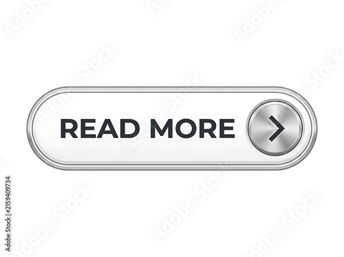Read more button with metallic arrow icon isolated on white background