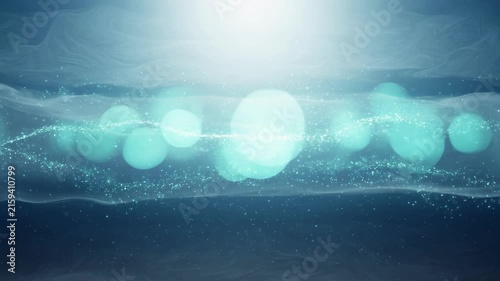 Abstract graphic background sparkle blue light wave with soft glow and bokeh, elegant calm abstract graphic background with sparkle light and soft bokeh glow in blue tones for elegant design