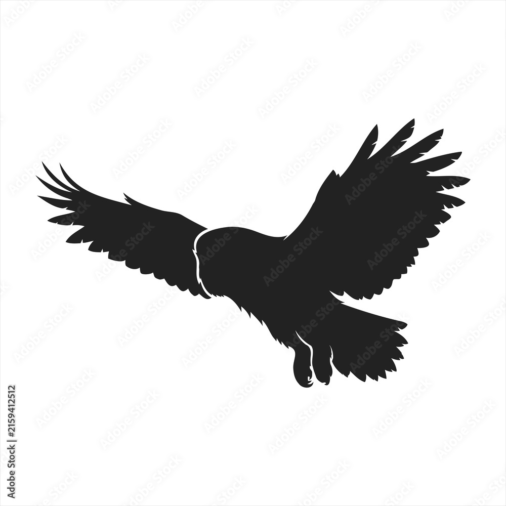 Fototapeta premium Flying owl bird black silhouette vector illustration