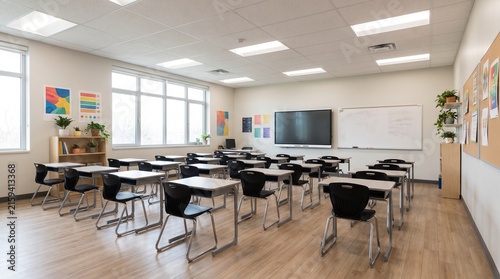 Bright Contemporary High School Classroom Interior