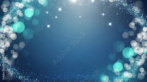 Sparkle blue graphic background with glow star light frame and bokeh atmosphere for festive design elegant abstract scene with soft blue glow and light