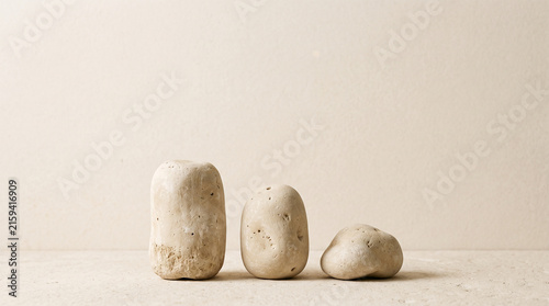 Minimal Natural Limestone Forms with Soft Architectural Light