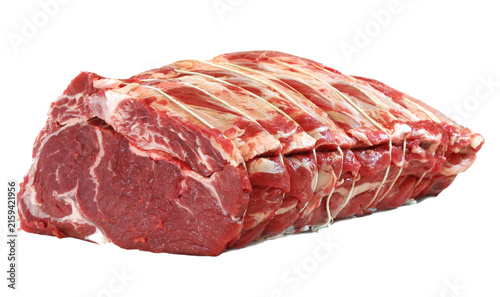 Close-up of raw beef steak cuts on white background with natural marbling