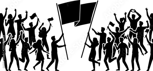 Crowd silhouette of people waving flags and cheering vector graphic background with silhouette cheering background illustration supporters