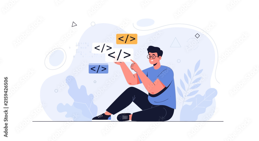 Fototapeta premium Programmer Coding and Developing Software with Digital Code Elements