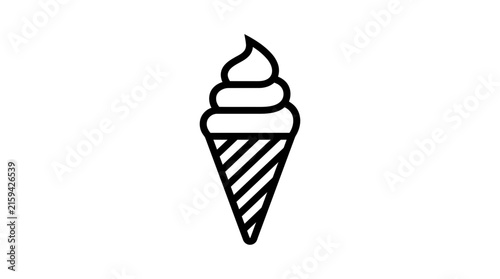 Soft serve ice cream cone vector illustration featuring simple black outlines on a clean white background for minimalist food menu branding and sweet dessert shop icons