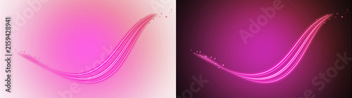Flowing pink light streak swoosh with sparkling stars on transparent background, isolated glow trail cutout