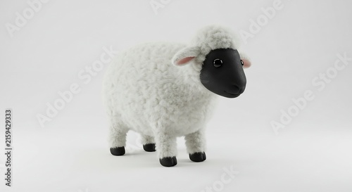 Fluffy Sheep Model: A cute and fluffy sheep, rendered in 3D, stands attentively, showcasing its white woolly coat and distinct black face.