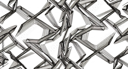 Abstract Geometric Design: A seamless pattern of sharp, angular, black and white geometric shapes creating a dynamic and modern abstract composition.