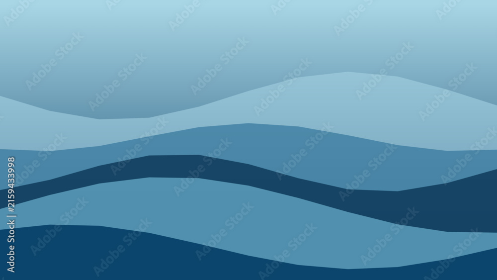 Naklejka premium Abstract Blue Ocean Wave Background with Layered Sea Silhouette Flat Vector Illustration Design