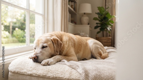 Gentle Senior Labrador Resting at Home for Elderly Dog Care Concept