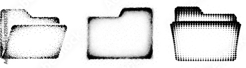 Set of Three Grunge Halftone and Stipple Folder Icons with Distressed Texture in Black and White Vector