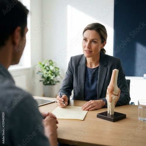 Doctor Discussing Patient Care With Medical Model
