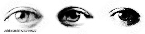 Set of Three Vintage Halftone Human Eye Illustrations in Monochrome Stipple Style