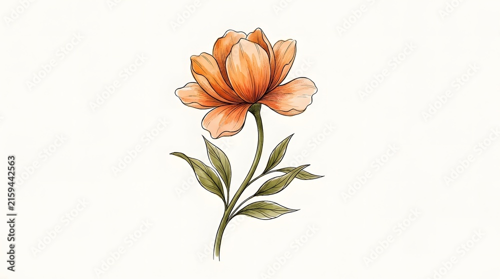 Obraz premium Delicate watercolor flower with soft pastel petals and subtle green leaves on a clean background, suitable for botanical branding, wedding stationery, beauty, and lifestyle designs.