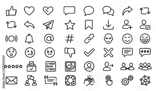Social Like Love Comment Share Repost Outline Icons with Editable Vector Stroke