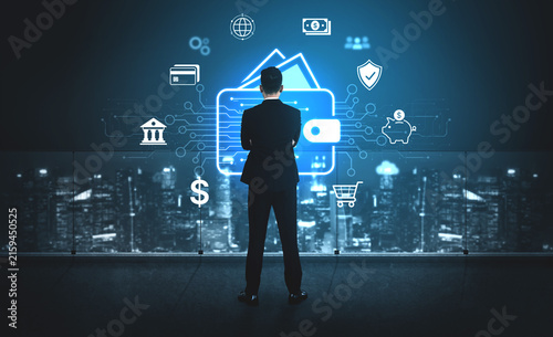 Fotografie Modern mobile banking concept featuring secure digital wallet interface, contactless NFC payment, and money transfer