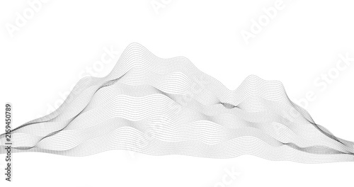 Mountain in Particles Lines grid 3d Geography technology Design