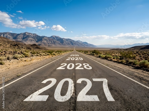 Future Timeline Painted On Desert Highway Concept