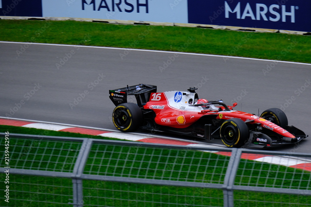 Fototapeta premium May 24, 2025, Montreal, Canada, Charles Leclerc drives Ferrari F1 car at Circuit Gilles Villeneuve. g.