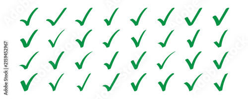 Premium elegant hand made green color check mark icon vector set. perfect for right. based on white background.