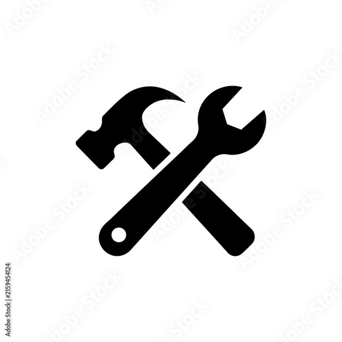 Crossed hammer and wrench tools for repair and construction industry concept isolated on transparent background