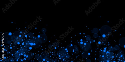 Cuadro en lienzo Blue glowing bokeh particles on black background for digital graphic design back