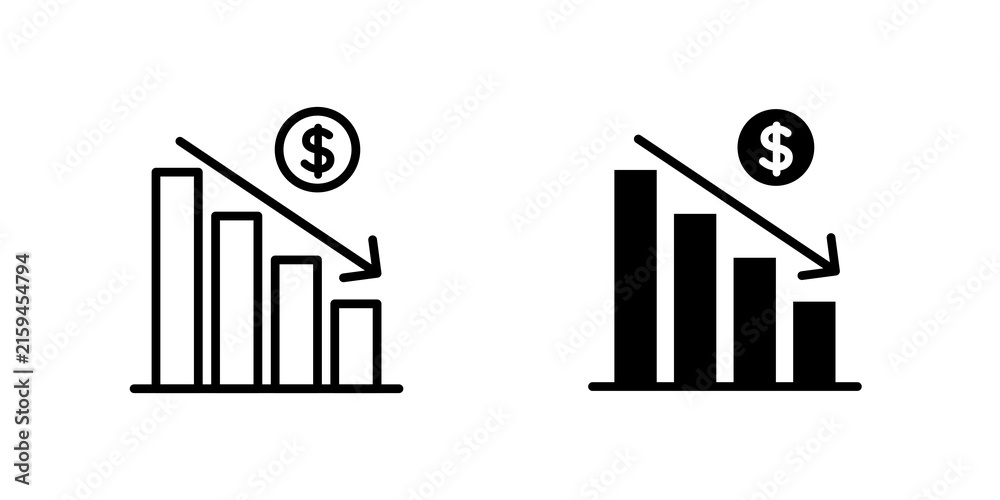 Obraz premium Loss bar chart icon flat illustrations collection. EPS10
