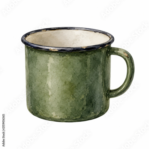 Green rustic enamel mug feeling calm and peaceful