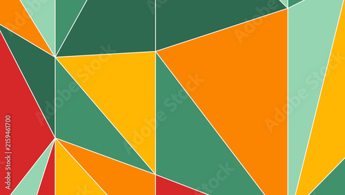 Abstract geometric mosaic background with colorful triangles and modern polygon shapes.