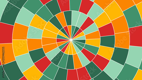 Abstract circular geometric pattern with colorful segments and radial symmetry design