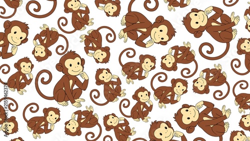 Photography Charming illustration of playful baby monkeys forming a delightful seamless patt