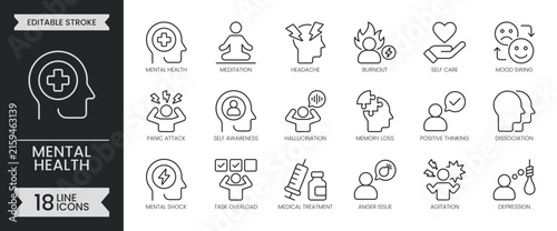 Obraz na płótnie Mental health line icon set