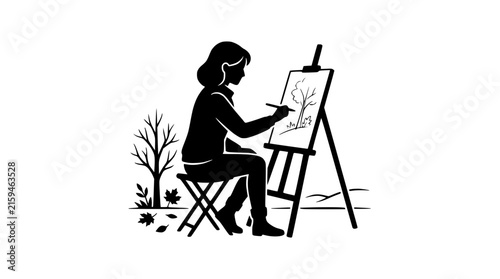 Silhouette of a Woman Painting on Canvas Outdoors