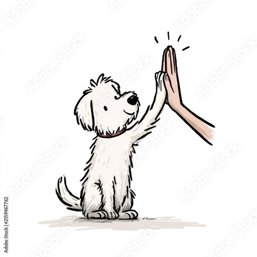 Dog giving high five with hand