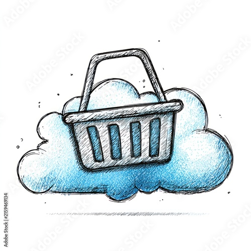 Shopping basket cloud with transparent background