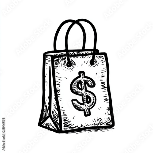 Shopping bag with dollar sign with transparent background