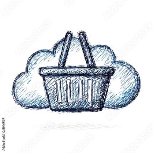 Shopping basket cloud sketch with transparent background