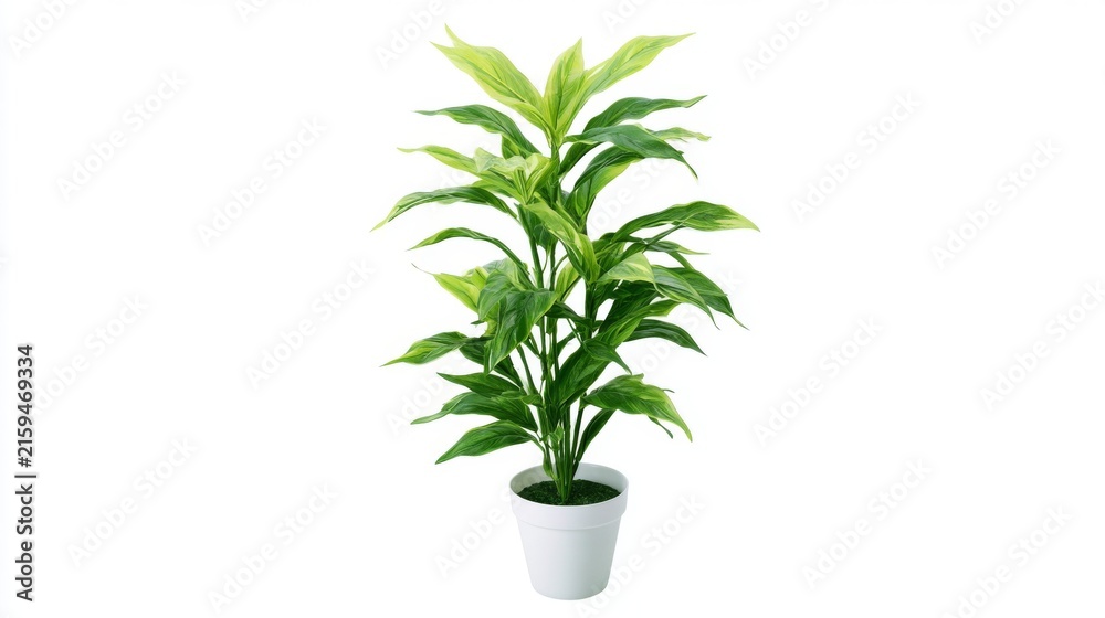 Fototapeta premium Lush Green Indoor Plant in Simple White Pot Ideal for Home Decoration and Office Spaces Enhancing Aesthetic Appeal and Bringing Nature Indoors