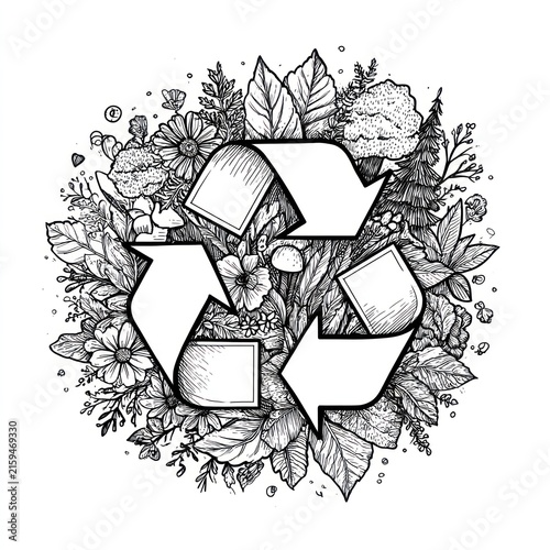 Recycling symbol surrounded by foliage