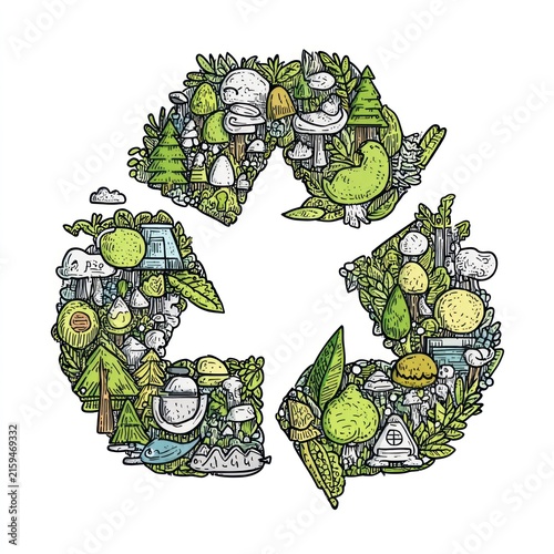 Recycling symbol filled with nature with transparent background