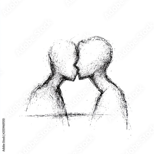 Couple embracing close up sketch