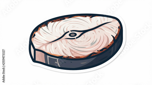 Raw Fish Steak Sticker, Seafood Cutlet Vector Illustration on White Background