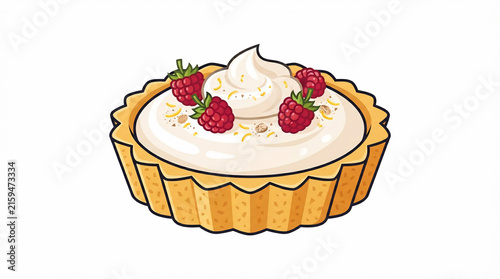 Delicious sweet raspberry tart vector illustration with cream and lemon zest, perfect for bakery designs